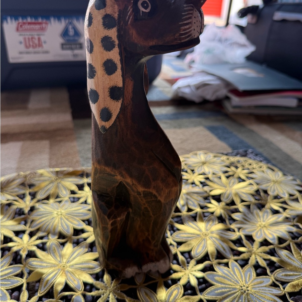 Handcrafted Wooden Dog Figurine - Brown and Black
